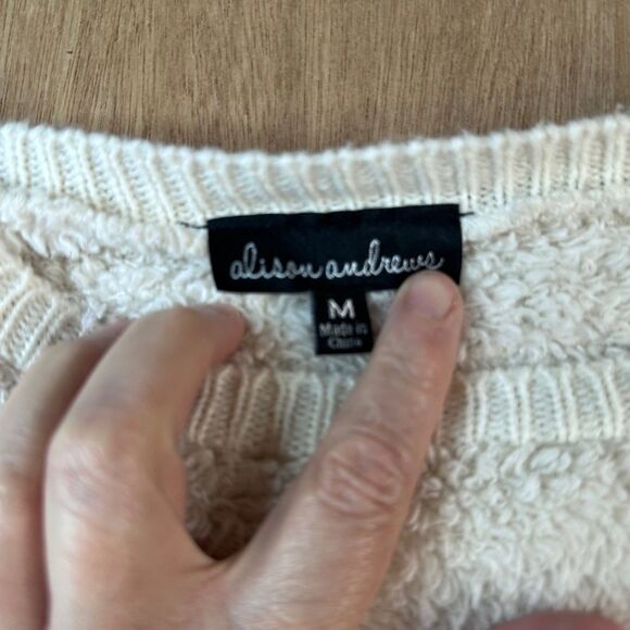 Alison Andrews Women’s Sherpa Fleece Sweater Ivory Cream Size M Cozy Knit - Picture 3 of 5